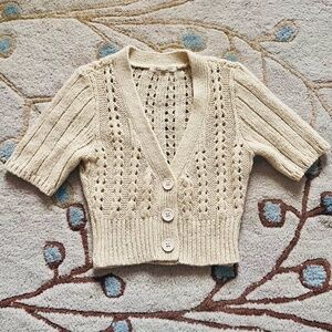 Beige Tan Cropped Cardigan Sweater Size Small